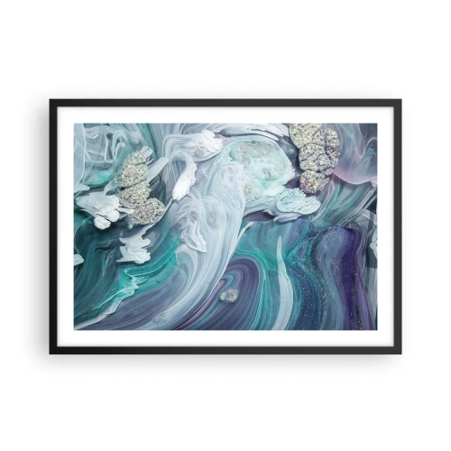 Plakat w czarnej ramie - Abstrakcyjne wiry w odcieniach błękitu i bieli - 70x50cm - Nurty błękitu - Nowoczesna dekoracja ścienna do salonu i sypialni ARTTOR