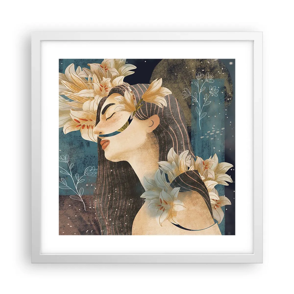 Plakat w białej ramie - Baśń o królewnie z liliami - 40x40 cm