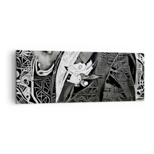 Obraz na płótnie - Elegancka abstrakcja z mężczyzną w garniturze w czerni i bieli - 140x50cm - Tylko na pozór szary człowiek - Nowoczesna dekoracja ścienna do salonu i sypialni ARTTOR