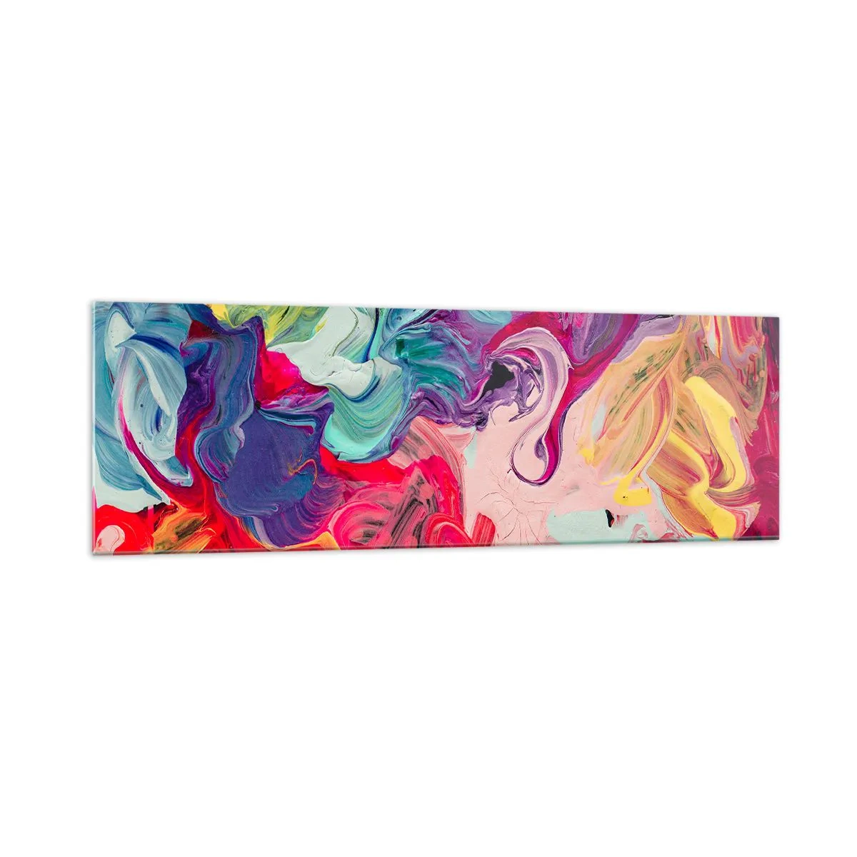 Obraz na szkle - Abstrakcyjna kompozycja z żywymi, wirującymi kolorami i dynamiczną strukturą - 160x50cm - Narodziny barw - Nowoczesna dekoracja ścienna do salonu i sypialni ARTTOR