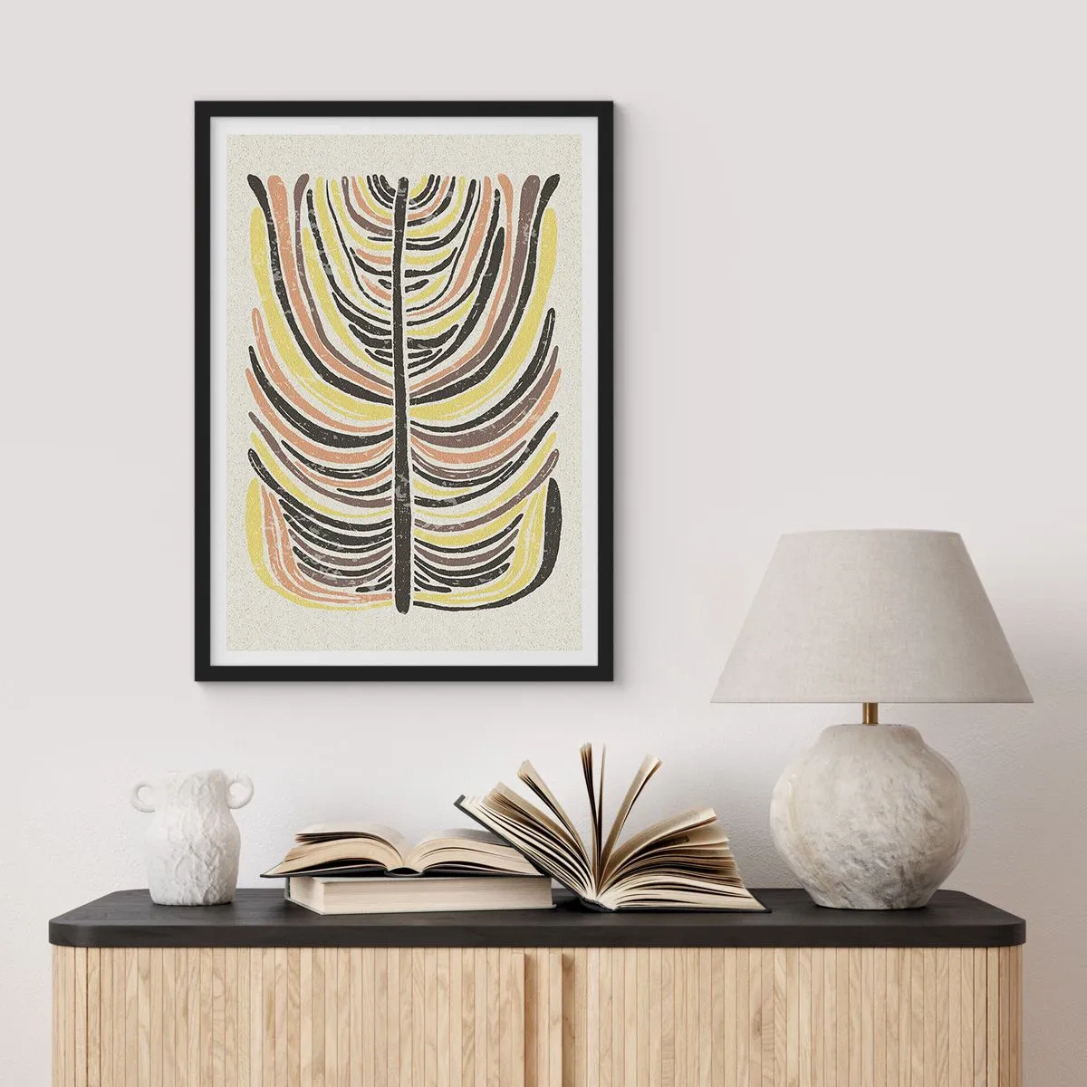Plakat w czarnej ramie - Abstrakcyjny liść w odcieniach ziemi - 50x70cm - Abstrakcja pełna życia - Nowoczesna dekoracja ścienna do salonu i sypialni ARTTOR