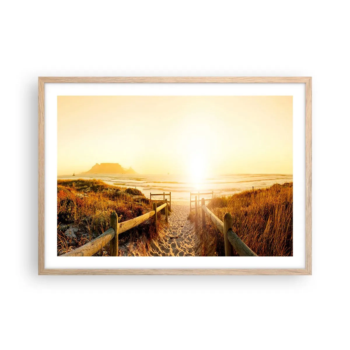 Plakat w ramie jasny dąb - Przez wydmę, w stronę słońca - 70x50 cm