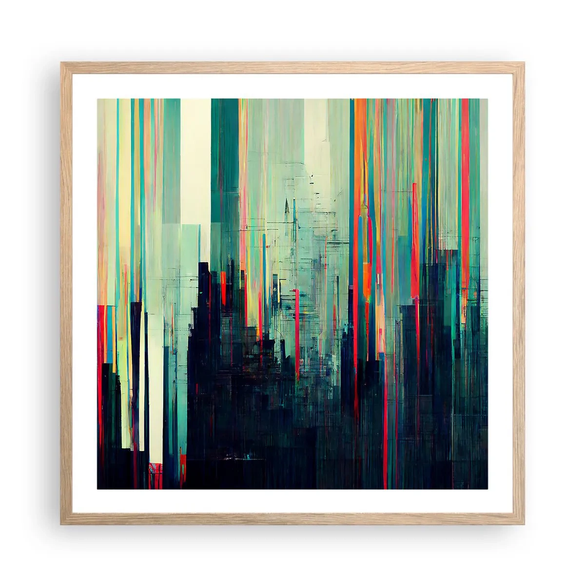 Plakat w ramie jasny dąb - Futurystyczne miasto - 60x60 cm