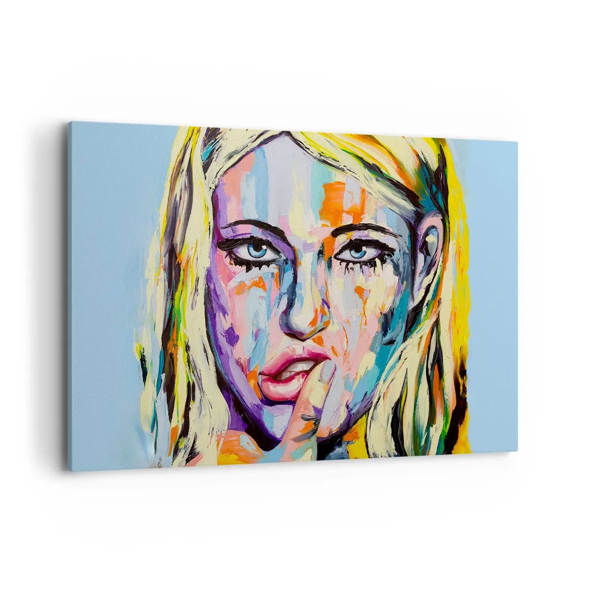Obraz na płótnie - Kolorowy portret kobiety w stylu abstrakcyjnym - 120x80cm - Spójrz jej prosto w oczy - Nowoczesna dekoracja ścienna do salonu, kuchni i sypialni ARTTOR