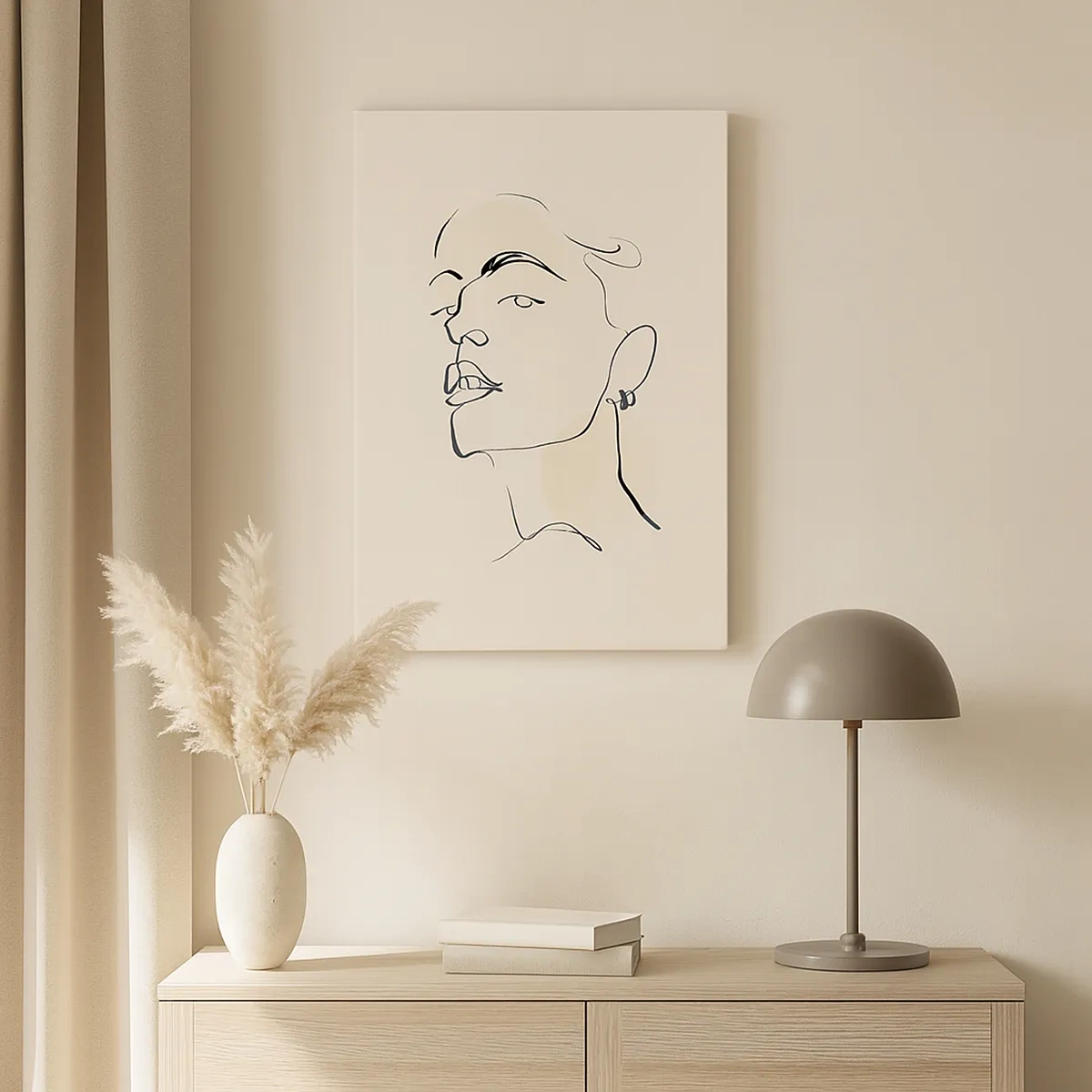 Obraz na płótnie - Minimalistyczny rysunek twarzy kobiety w stylu line art - 50x70cm - Dumne spojrzenie - Nowoczesna dekoracja ścienna do salonu, kuchni i sypialni ARTTOR