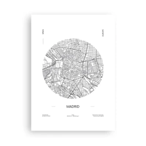 Plakat - Minimalistyczna mapa Madrytu w czarno-białej tonacji - 50x70cm - Anatomia Madrytu - Nowoczesna dekoracja ścienna do salonu, kuchni i sypialni ARTTOR