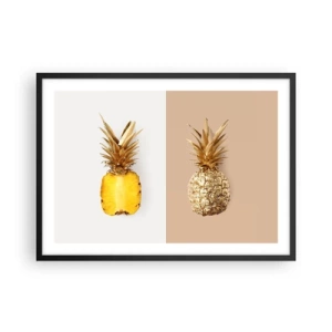 Plakat w czarnej ramie - Połówka świeżego i złotego ananasa na kontrastowym tle - 70x50cm - Ananas dla nas - Nowoczesna dekoracja ścienna do salonu i sypialni ARTTOR