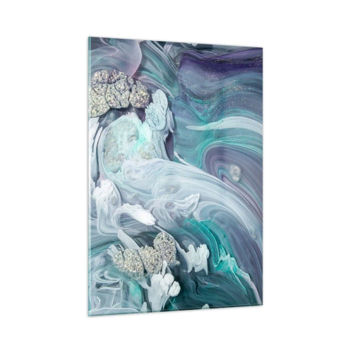 Obraz na szkle - Abstrakcyjna kompozycja w odcieniach błękitu, fioletu i bieli - 50x70cm - Nurty błękitu - Nowoczesna dekoracja ścienna do salonu, kuchni i sypialni ARTTOR