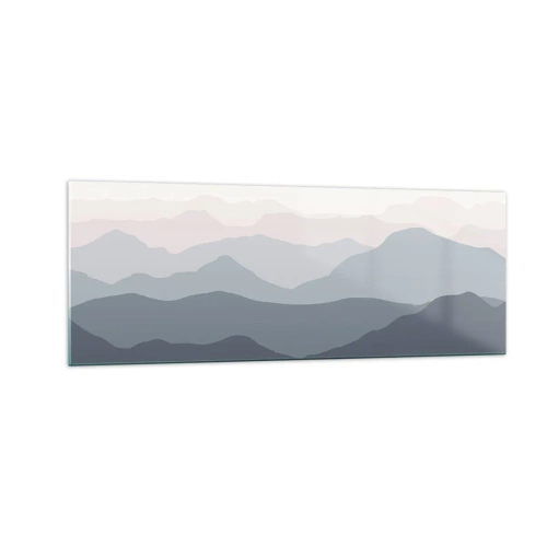 Obraz na szkle - Subtelne warstwy gór w odcieniach szarości i błękitu - 140x50cm - Fale gór - Nowoczesna dekoracja ścienna do salonu i sypialni ARTTOR