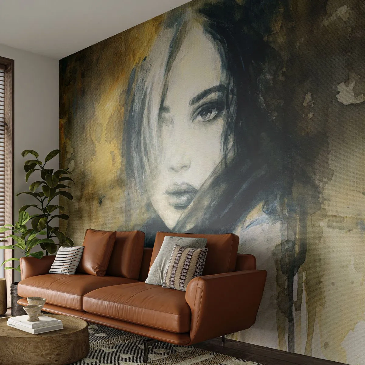 Fototapeta Premium Sand - Portret kobiety w odcieniach sepii i czerni - 100x70cm - bardziej niewinna czy zmysłowa? - Nowoczesna dekoracja ścienna do salonu, kuchni i sypialni ARTTOR
