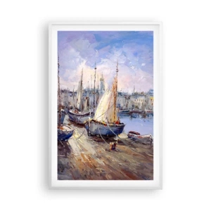 Plakat w białej ramie - Miasto nad zatoką - 61x91 cm