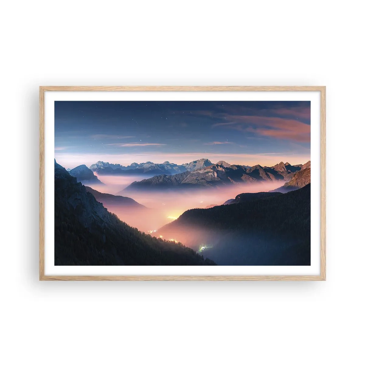 Plakat w ramie jasny dąb - Światło w dolinach - 91x61 cm
