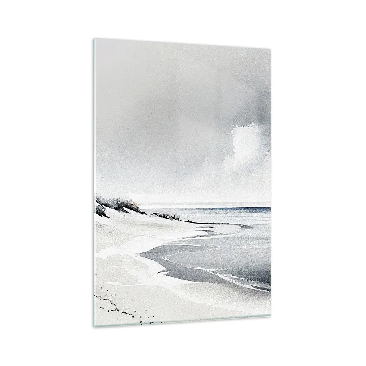 Obraz na szkle - Plaża w stonowanych odcieniach szarości i błękitu - 80x120cm - Od zawsze razem - Nowoczesna dekoracja ścienna do salonu i sypialni ARTTOR