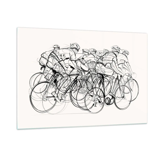 Obraz na szkle - Szkic grupy rowerzystów podczas wyścigu na białym tle - 120x80cm - Wespół w zespół - Nowoczesna dekoracja ścienna do salonu, kuchni i sypialni ARTTOR