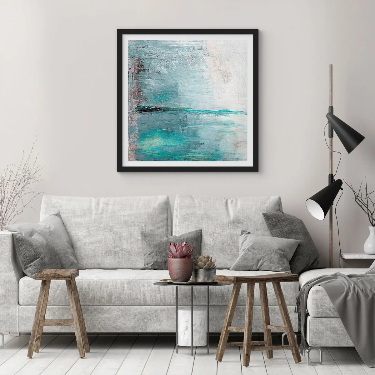 Plakat w czarnej ramie - Horyzontalnie w błękicie - 30x30 cm
