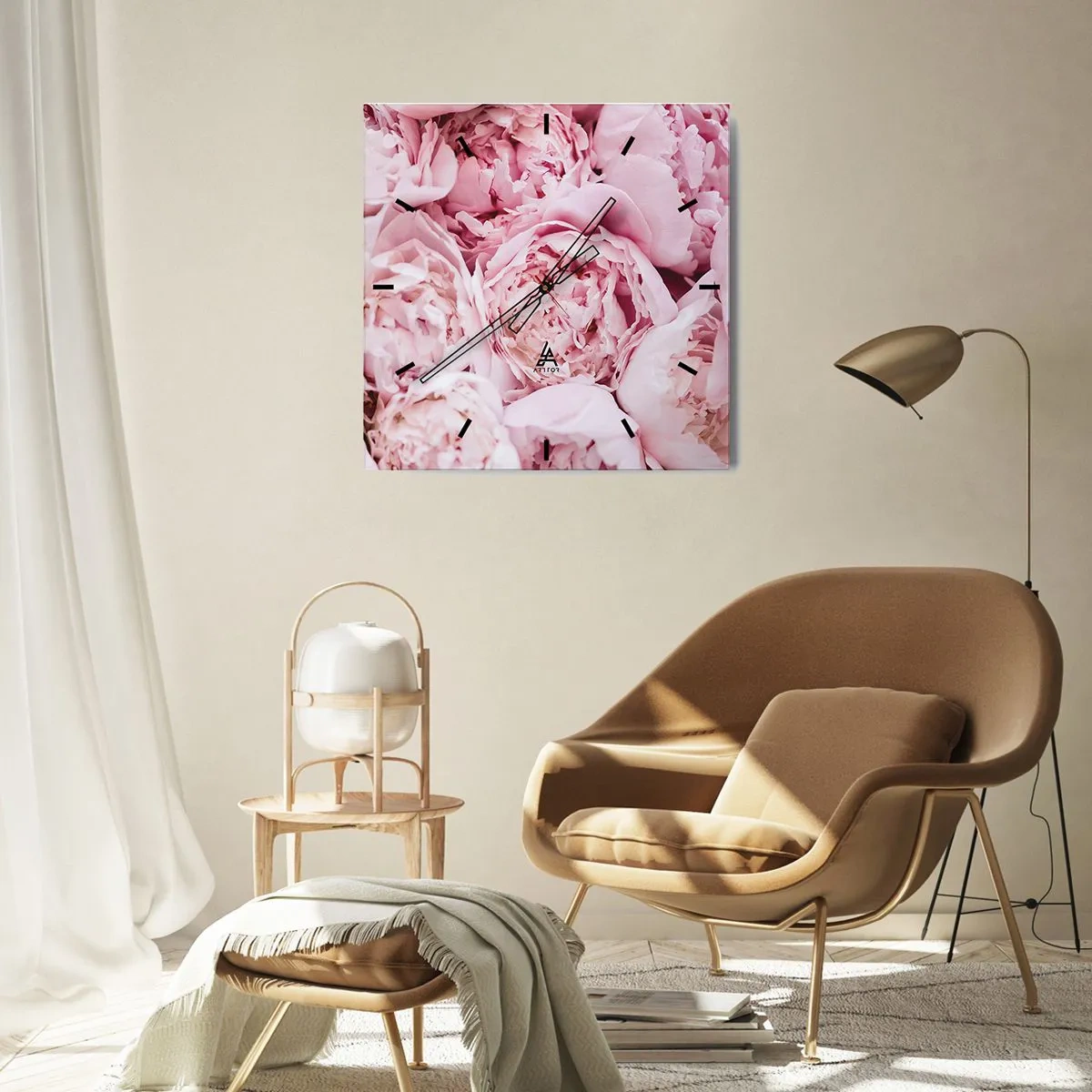 Zegar ścienny - Bukiet różowych piwonii w zbliżeniu - 30x30cm - Przytulone i pachnące - Nowoczesna dekoracja ścienna do salonu i sypialni ARTTOR