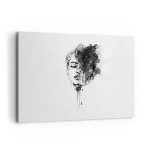 Obraz na płótnie - Artystyczny portret kobiety w technice akwareli z abstrakcyjnymi detalami - 100x70cm - O czym marzy dziewczyna - Nowoczesna dekoracja ścienna do salonu, kuchni i sypialni ARTTOR