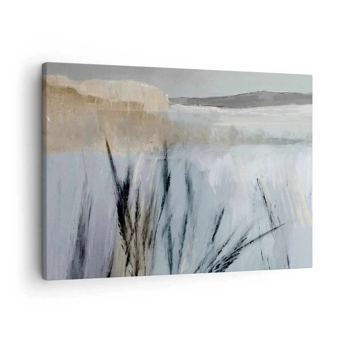 Obraz na płótnie - Malowniczy krajobraz zimowy z polami i trawami - 70x50cm - Zimowe pola - Nowoczesna dekoracja ścienna do salonu i sypialni ARTTOR