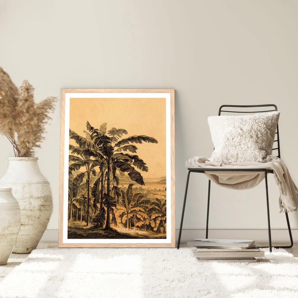 Plakat w ramie jasny dąb - w kolonialnym klimacie - 61x91 cm