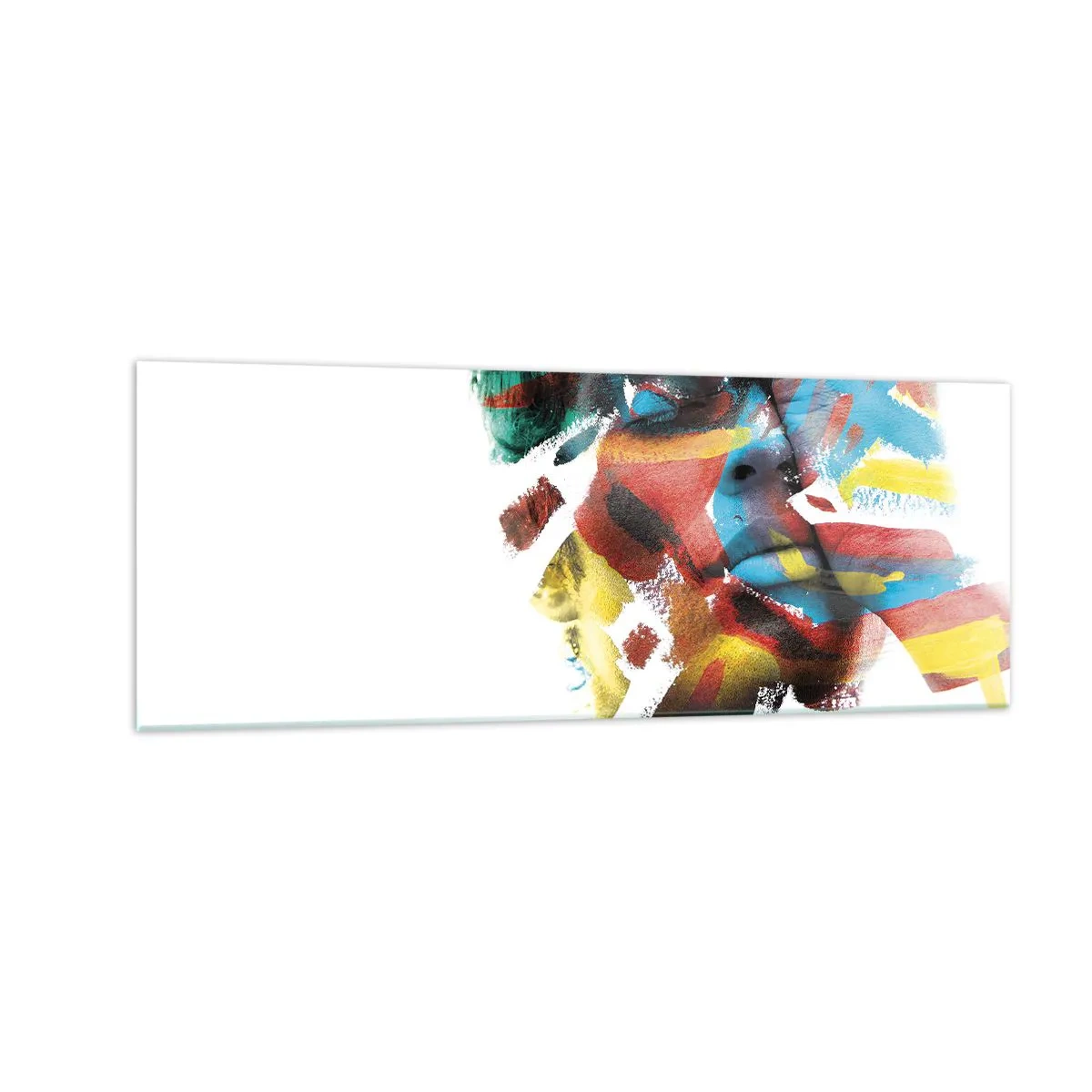 Obraz na szkle - Abstrakcyjny portret w żywych kolorach - 140x50cm - Barwna osobowość - Nowoczesna dekoracja ścienna do salonu i sypialni ARTTOR