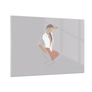 Obraz na szkle - Sylwetka kobiety w minimalistycznym stylu - 100x70cm - Zarys wdzięku - Nowoczesna dekoracja ścienna do salonu, kuchni i sypialni ARTTOR