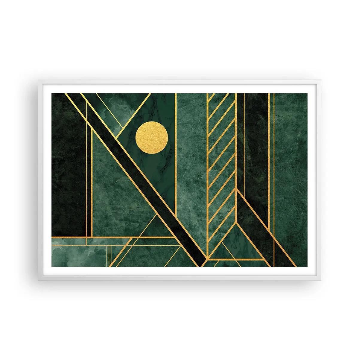 Plakat w białej ramie - Dynamika złota i lazuru - 100x70 cm