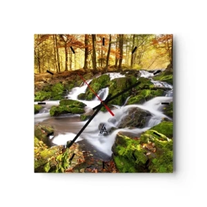 Zegar ścienny - Bystro przez jesienny las - 40x40 cm