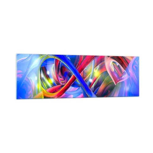 Obraz na szkle - Abstrakcyjne, kolorowe kompozycje geometryczne w dynamicznych kształtach - 160x50cm - Taniec barw - Nowoczesna dekoracja ścienna do salonu i sypialni ARTTOR