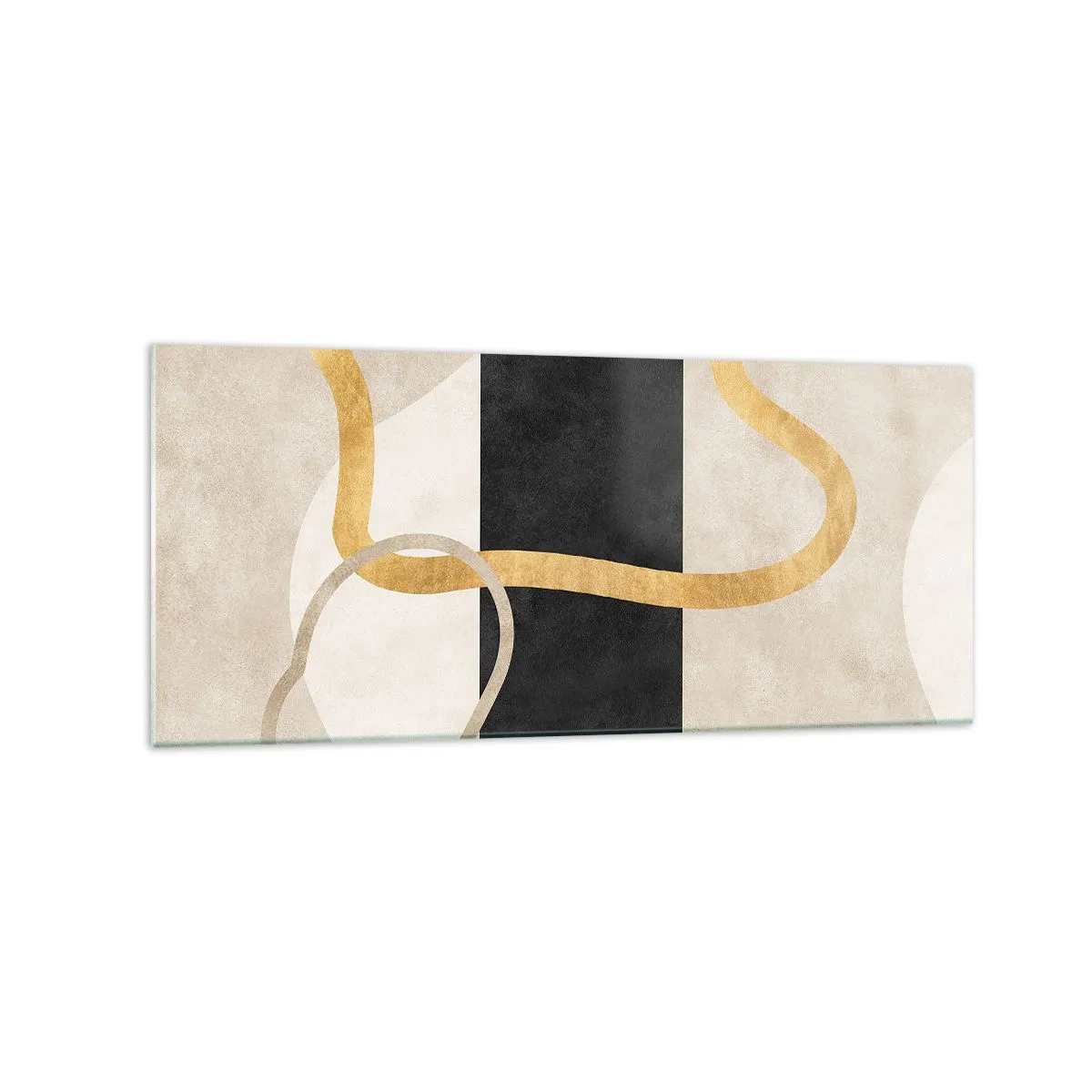Obraz na szkle - Minimalistyczny wzór z zapętlonymi kształtami w złotym i czarnym kolorze - 120x50cm - Kształty zapętlone - Nowoczesna dekoracja ścienna do salonu i sypialni ARTTOR