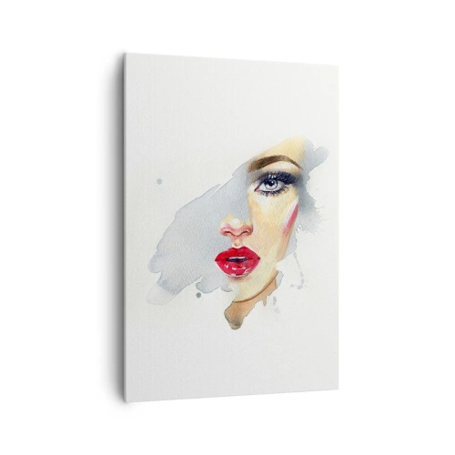 Obraz na płótnie - Portret kobiety w akwarelowym stylu z intensywnym spojrzeniem - 70x100cm - Odbicie w kropli wody - Nowoczesna dekoracja ścienna do salonu i sypialni ARTTOR