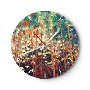 Zegar ścienny - Kolorowy las bambusowy w ciepłym świetle - 30x30cm - Tajemne życie liści - Nowoczesna dekoracja ścienna do salonu, kuchni i sypialni ARTTOR
