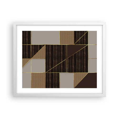 Plakat w białej ramie - Mozaika brązów i złota - 50x40 cm
