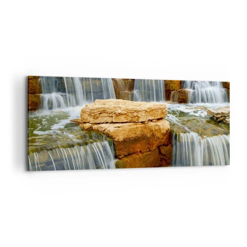 Obraz na płótnie - Wodospad spływający po kamiennych stopniach - 120x50cm - Schody do nieba - Nowoczesna dekoracja ścienna do salonu i sypialni ARTTOR