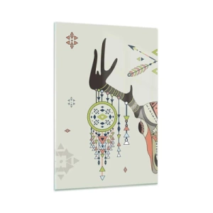 Obraz na szkle - Boho dekoracja z czaszką jelenia i łapaczami snów - 80x120cm - Trofeum indiańskiego łowcy - Nowoczesna dekoracja ścienna do salonu i sypialni ARTTOR