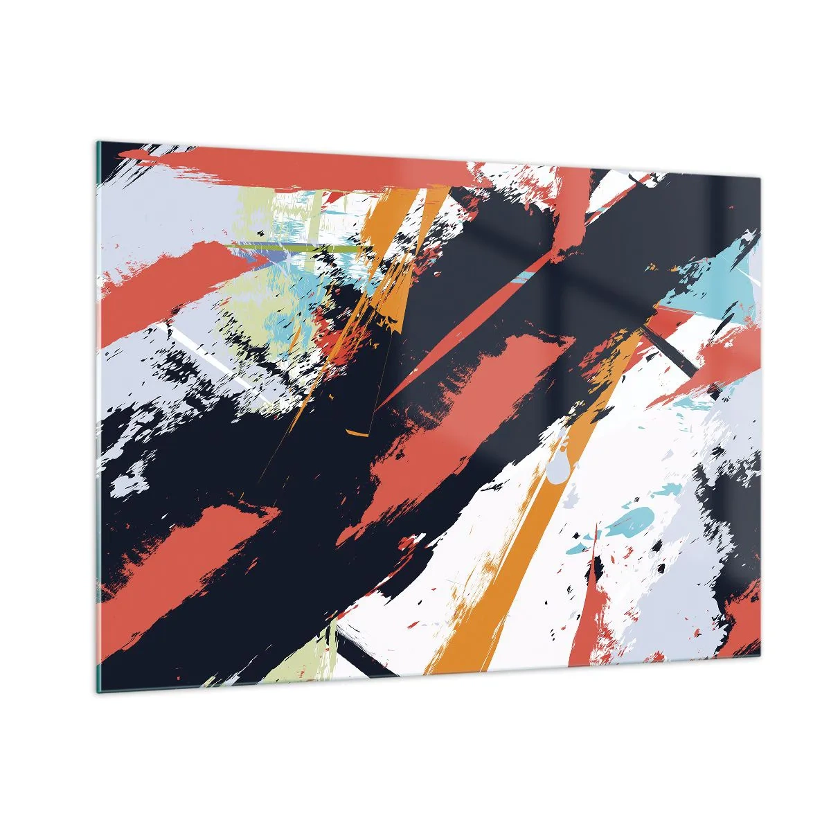 Obraz na szkle - Abstrakcyjne pociągnięcia pędzla w intensywnych barwach - 100x70cm - Kompozycja dynamiczna - Nowoczesna dekoracja ścienna do salonu, kuchni i sypialni ARTTOR