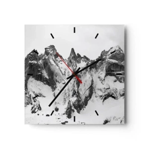Zegar ścienny - Czarno-białe ośnieżone górskie szczyty - 30x30cm - Granitowa groźna grań - Nowoczesna dekoracja ścienna do salonu i sypialni ARTTOR