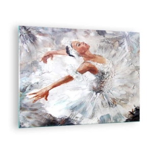 Obraz na szkle - Balerina w białym stroju w dynamicznej pozie - 70x50cm - Delikatna i lekka jak tiul - Nowoczesna dekoracja ścienna do salonu i sypialni ARTTOR