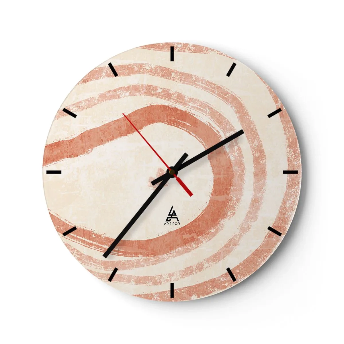 Zegar ścienny - Abstrakcyjne koralowe kręgi na jasnym tle - 30x30cm - Koralowe kręgi – kompozycja - Nowoczesna dekoracja ścienna do salonu, kuchni i sypialni ARTTOR