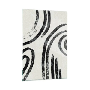 Obraz na szkle - Czarne półkoliste linie w minimalistycznej abstrakcji na jasnym tle - 50x70cm - W pół zatrzymany - Nowoczesna dekoracja ścienna do salonu, kuchni i sypialni ARTTOR