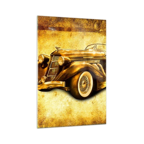 Obraz na szkle - Złoty klasyczny kabriolet retro na tle vintage w ciepłych barwach - 70x100cm - Elita elit - Nowoczesna dekoracja ścienna do salonu i sypialni ARTTOR