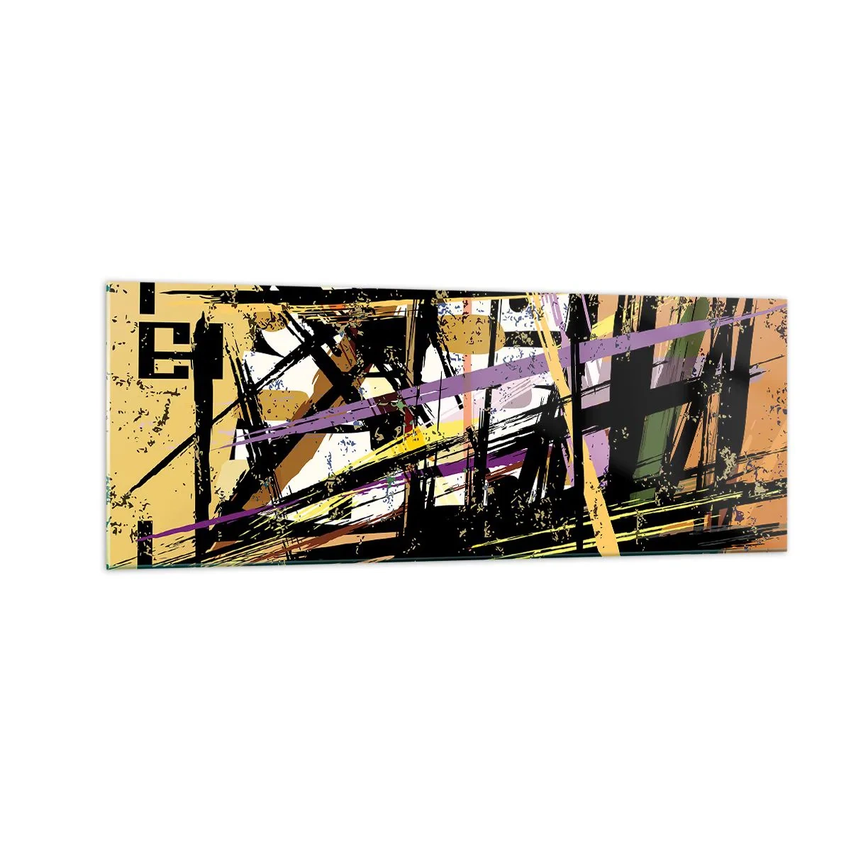Obraz na szkle - Abstrakcyjne linie i kształty na tle w odcieniach beżu - 140x50cm - Ostre cięcie - Nowoczesna dekoracja ścienna do salonu i sypialni ARTTOR