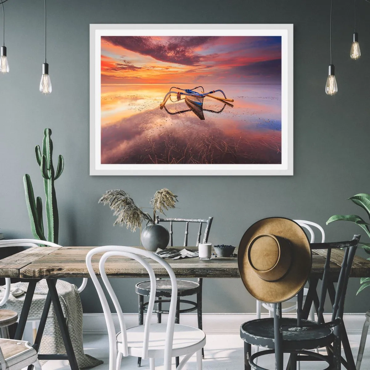 Plakat w białej ramie - Spokój tropikalnego wieczoru - 100x70 cm