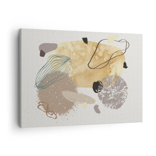 Obraz na płótnie - Kompozycja abstrakcyjnych kształtów w beżach i żółciach - 70x50cm - Plumkologia stosowana - Nowoczesna dekoracja ścienna do salonu i sypialni ARTTOR