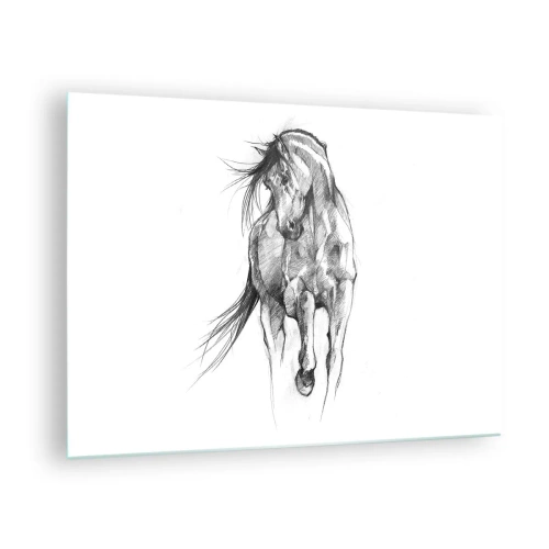 Obraz na szkle - Szkic galopującego konia w minimalistycznej stylistyce - 70x50cm - We wdzięcznym kłusie - Nowoczesna dekoracja ścienna do salonu i sypialni ARTTOR