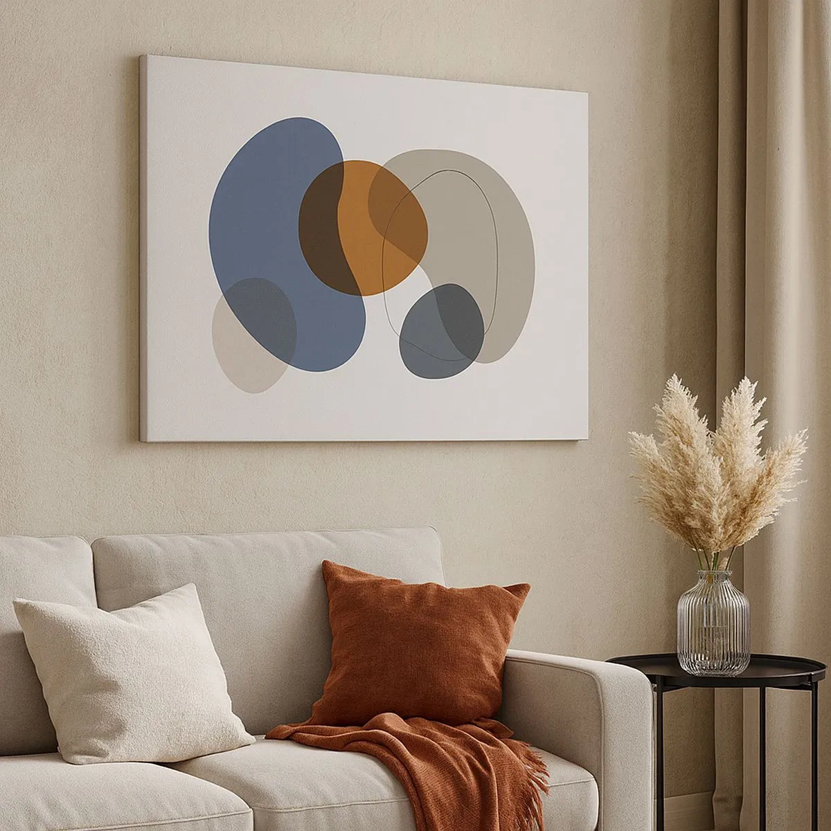 Obraz na płótnie - Abstrakcyjne kolorowe formy w odcieniach niebieskiego i brązu - 70x50cm - Krople barw - Nowoczesna dekoracja ścienna do salonu i sypialni ARTTOR