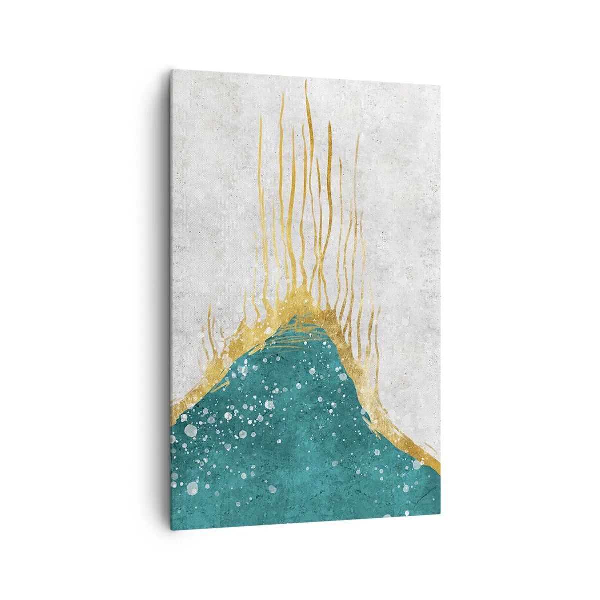 Obraz na płótnie - Abstrakcyjna kompozycja w odcieniach złota i turkusu - 80x120cm - Złoty przypływ - Nowoczesna dekoracja ścienna do salonu i sypialni ARTTOR