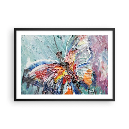 Plakat w czarnej ramie - Kolorowy motyl w stylu impasto na pastelowym tle - 70x50cm - Pomalowany przez naturę - Nowoczesna dekoracja ścienna do salonu i sypialni ARTTOR