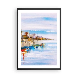 Plakat w czarnej ramie - Kolorowy pejzaż nadmorskiego miasta - 50x70cm - Wielobarwna miejska przystań - Nowoczesna dekoracja ścienna do salonu i sypialni ARTTOR
