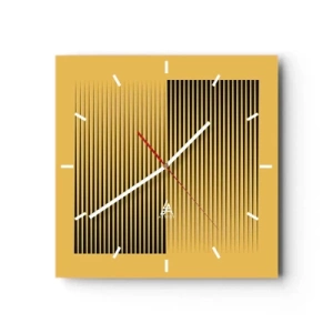 Zegar ścienny - Pionowe czarne linie na żółtym tle - 30x30cm - Kwadratura przeciwieństw - Nowoczesna dekoracja ścienna do salonu i sypialni ARTTOR