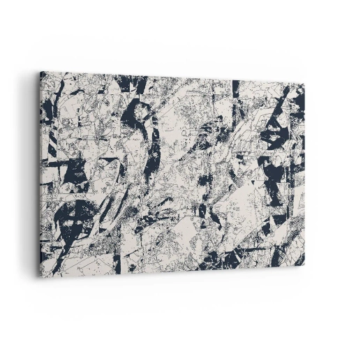 Obraz na płótnie - Abstrakcyjna kompozycja w czerni i bieli z dynamicznym układem - 120x80cm - Przenikanie przeciwieństw - Nowoczesna dekoracja ścienna do salonu, kuchni i sypialni ARTTOR